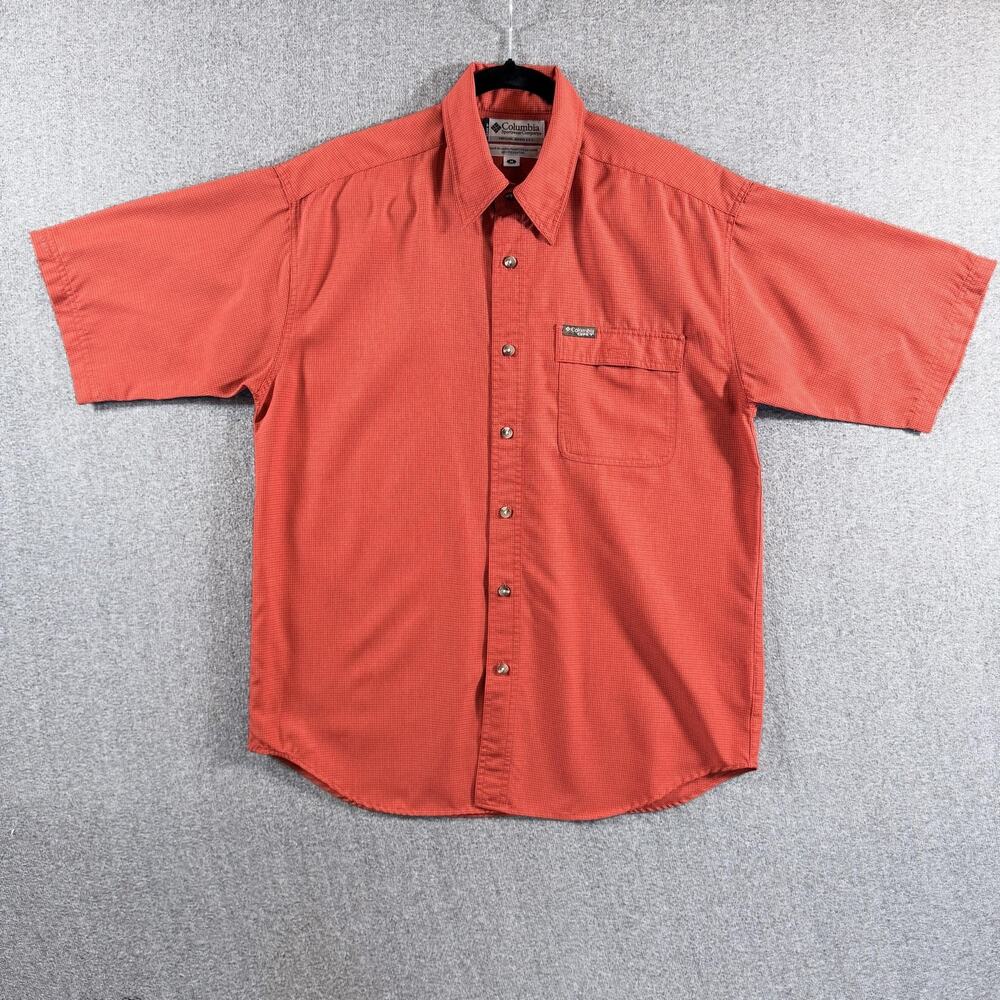 Columbia GRT Shirt Mens Medium Red Short Sleeve Button Up Outdoors Hiking Pocket
